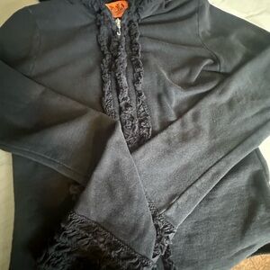 Juicy Black Hoodie with Ruffle Trim